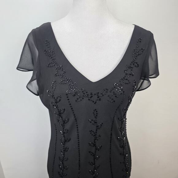 S.L. Fashions Black Beaded 90's Flapper Party Feminine Midi Dress Size 8 - Picture 2 of 7